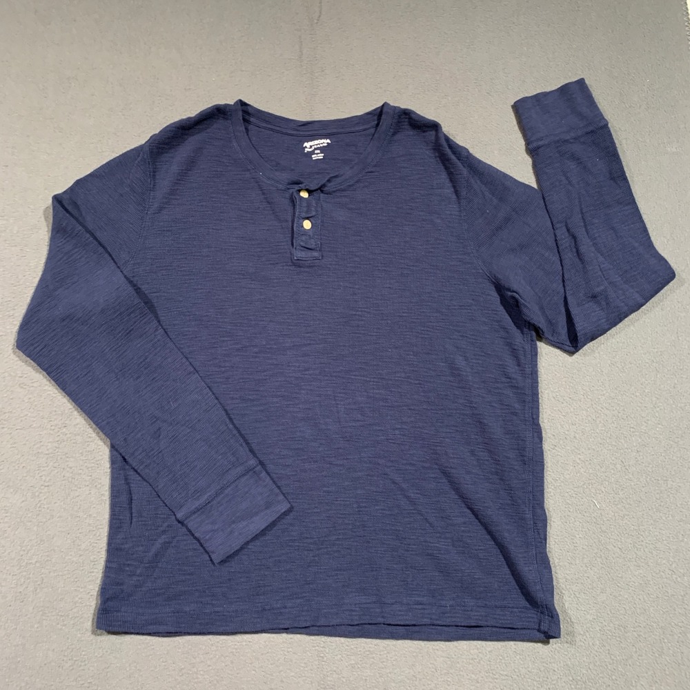 ARIZONA JEAN CO Mens‎ XXL Navy Blue Thermal Long Sleeve Henley Shirt 100% Cotton